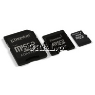 Micro Secure Digital 2GB Kingston + 2 Adaptery przedstawia grafika.