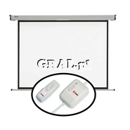 �Ekran projekcyjny elektrycznie rozwijany pilotem 144x108 cm (pilot radiowy) przedstawia grafika.