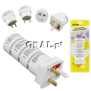 �4World Universal Power Travel Adapter, adapter gniazd Europa, USA, Azja przedstawia grafika.