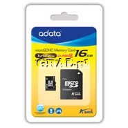 �Micro Secure Digital SDHC 16GB ADATA Class 6 + Adapter przedstawia grafika.