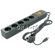 Listwa Whitenergy EKO 1m, 5-gniazd, sterowanie USB, szara przedstawia grafika.