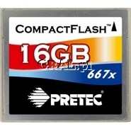 �Compact Flash 16GB Pretec 667X - 100 MB/s Metalowa obudowa CF Typ I  przedstawia grafika.