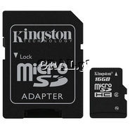 Micro Secure Digital SDHC 16GB Kingston Class 4 + Adapter SD przedstawia grafika.