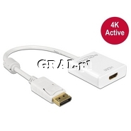 Przejsciwka/adapter aktywny DisplayPort 1.2 (meski) / HDMI (zenski) 4K biay Delock 62608 przedstawia grafika.