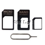 Adapter kart SIM - NanoSIM - MicroSIM + kluczyk przedstawia grafika.