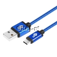 Kabel USB 2.0 / USB-C 1.5m Nylonowy Oplot Niebieski przedstawia grafika.