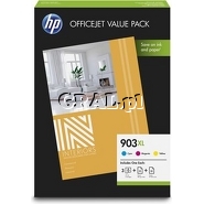 Wklad drukujacy HP no 903XL Value Pack CMY (ty, czerwony, niebieski) przedstawia grafika.