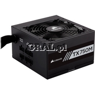 Zasilacz do obudowy ATX 750W Corsair TX750M (120mm, Gold) przedstawia grafika.